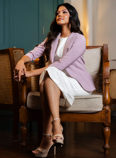 Basic Lapel Collared Blazer - Lavendar
